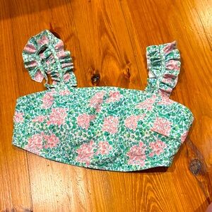 Floral Ruffle Women’s Top - EUC Green and Pink 2XL